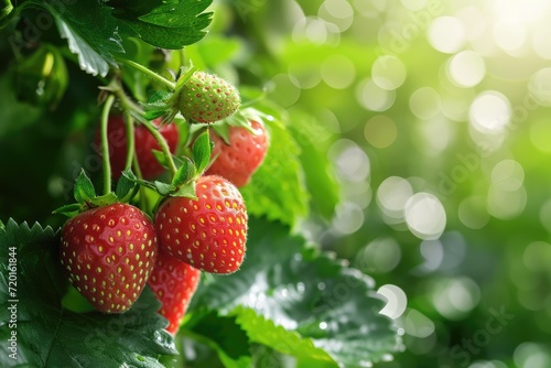 Close up strawberry bush garden background  Farm fresh strawberries