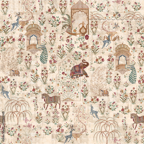Foto Decorative colorful Mughal art embroidery flowers and elements traditional motif