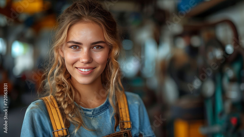 Wallpaper Mural Woman car mechanic working with a tablet in an automobile garage, car repair workshop maintenance and service, generative ai Torontodigital.ca