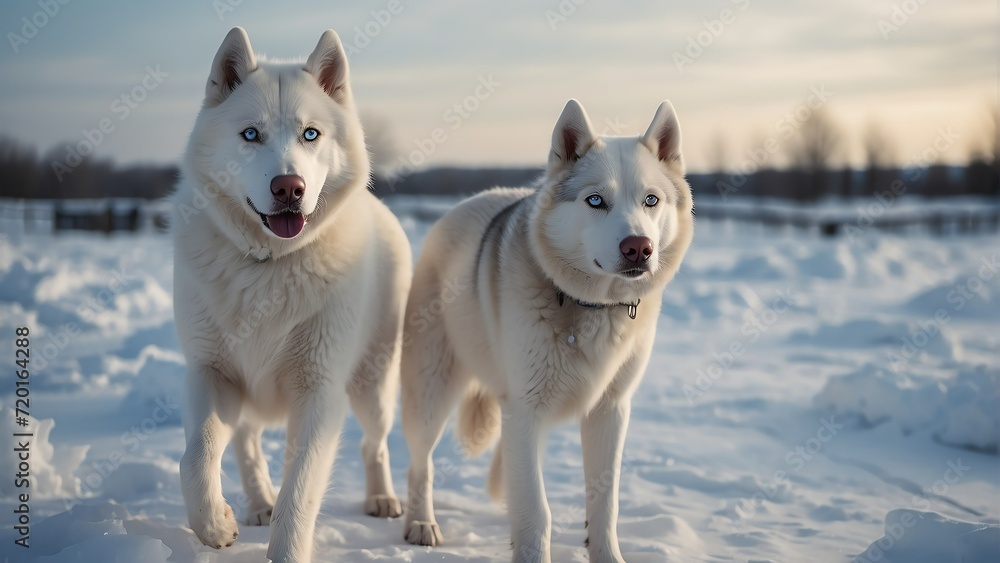 White antartic husky on cold ice winter landscape background from Generative AI