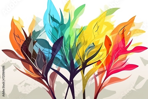 Stylized background with abstract colorful leaves on a white background photo