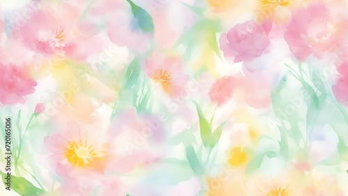 Seamless pattern of watercolor abstract of bright colorful flowers in pastel colors from Generative AI