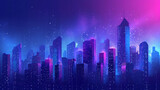 Midnight cityscape gradient in deep navy, violet, and electric blue, accompanied by a grainy texture for a futuristic urban event poster.