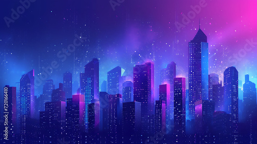 Midnight cityscape gradient in deep navy  violet  and electric blue  accompanied by a grainy texture for a futuristic urban event poster.