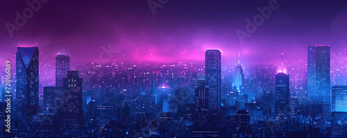 Midnight cityscape gradient in deep navy  violet  and electric blue  accompanied by a grainy texture for a futuristic urban event poster.