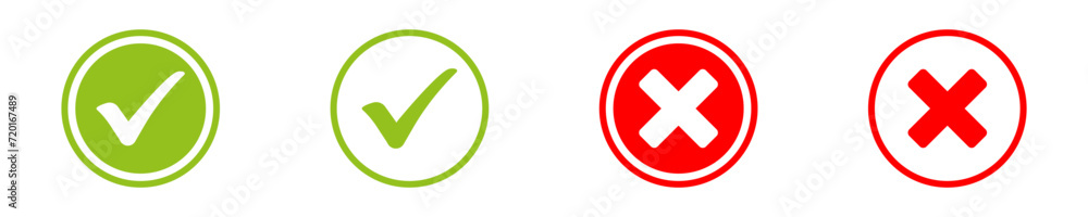 Set of buttons with check mark icon. checkmark icons in green tick and red cross. Cross check mark icon. Set of check mark icons Set of buttons with check mark icon. checkmark icons in green tick and red cross. Cross check mark icon. Set of check mark icons