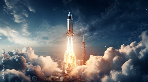 A Rocket flying up from planet earth to space © Elvin