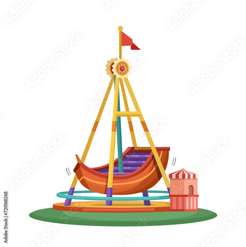 Pirate Ship Ride Theme Park Cartoon illustration Vector