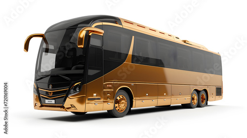 Beautiful luxury Golden black Bus on isolated white background, Mock-up 3d Bus Illustration, Generative Ai