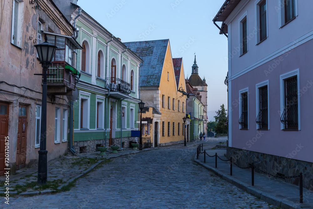 Evening street of Old Town quarter in Kamianets-Podilskyi, Ukraine