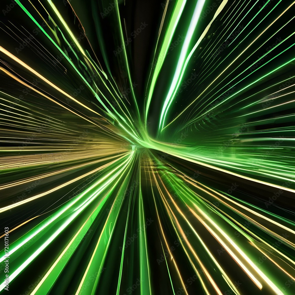 Obraz premium Energetic 3D composition featuring abstract green neon lines, pulsating and creating a visually captivating wallpaper on a black background1