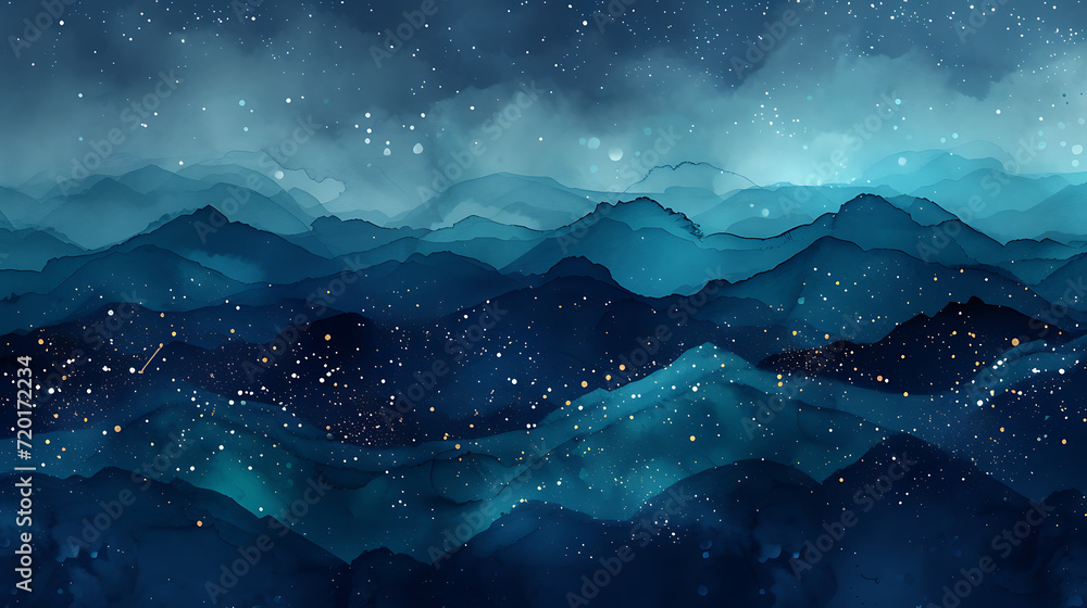 Moody midnight sky gradient with subtle hints of indigo, teal, and black, featuring a grainy texture and glowing constellations for a celestial-themed design