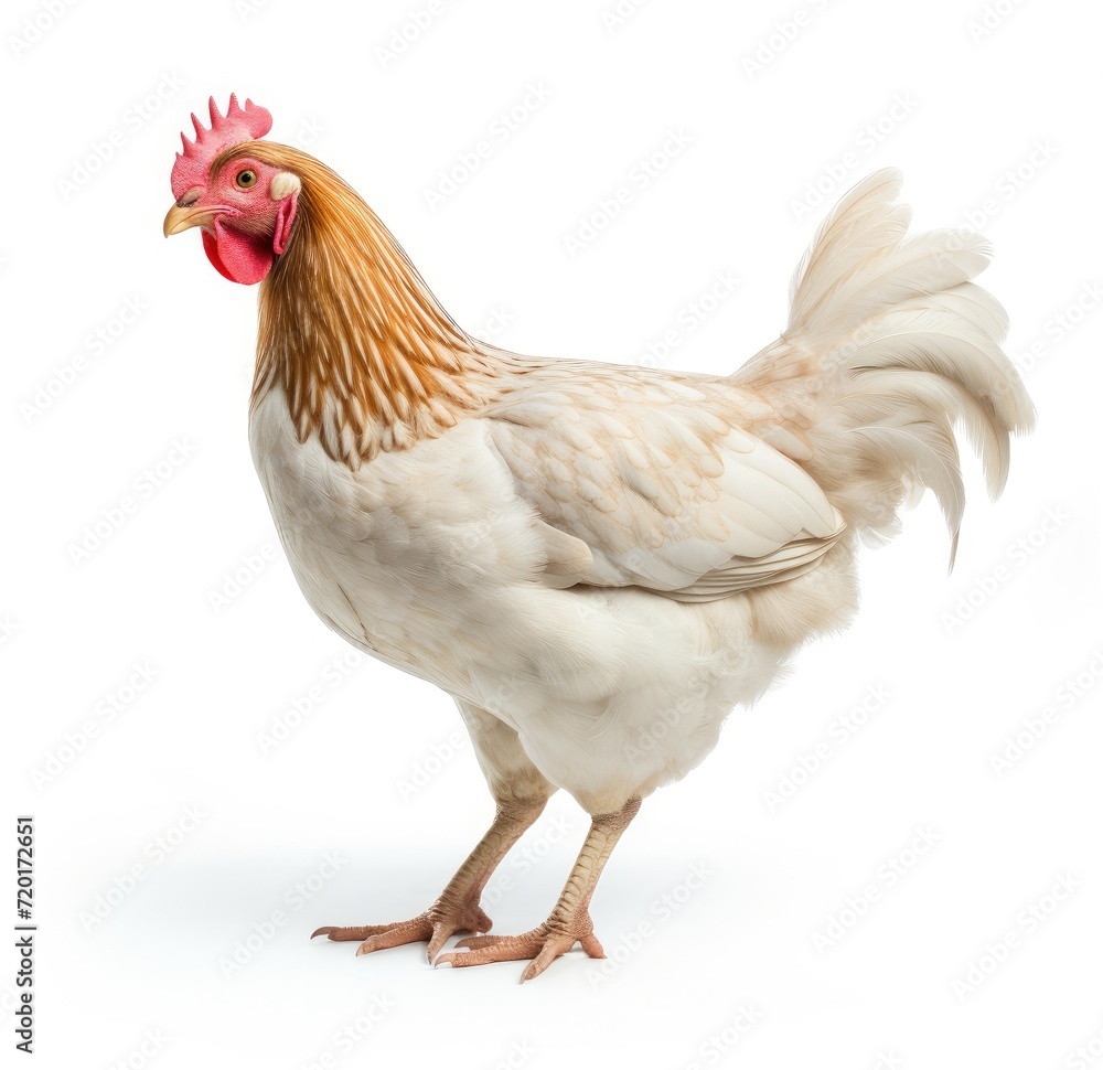 Fototapeta premium A Majestic White Chicken with Vibrant Feathers - Generative AI