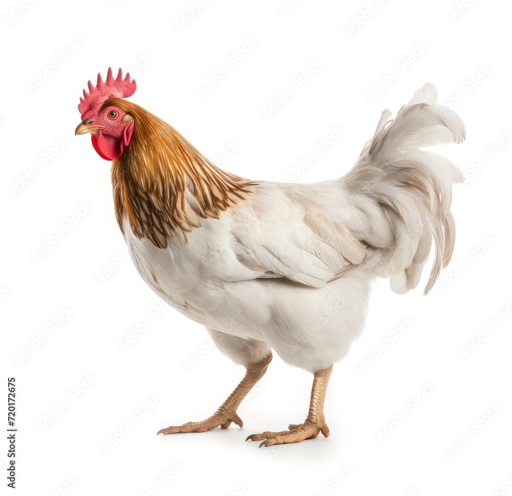 Fototapeta premium A Majestic White Chicken with Vibrant Feathers - Generative AI