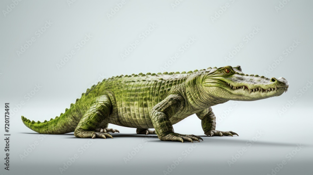 Fototapeta premium Realistic 3D Alligator Tail Illustration On Grey Background, Towering Over American Crocodile.