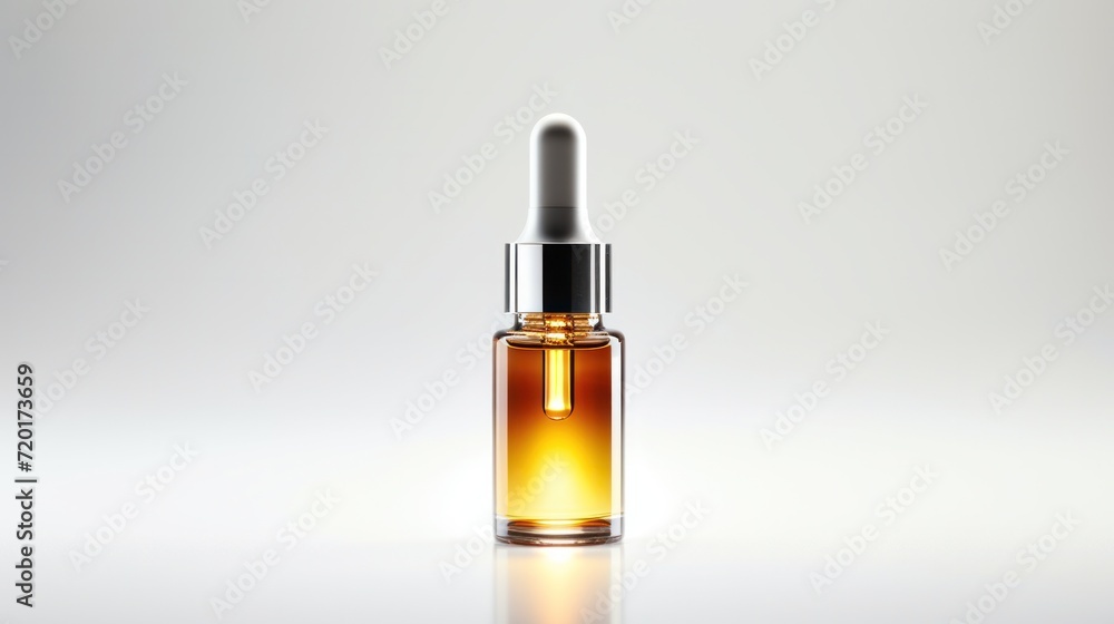 High Quality Essential Serum Oil in Amber Dropper Bottle on White Background