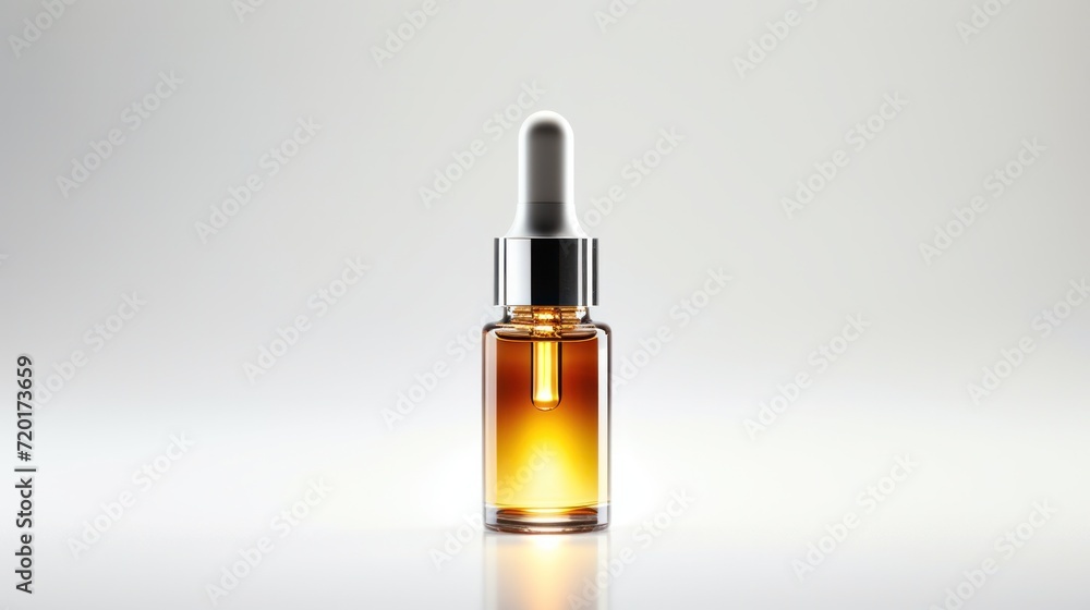 High Quality Essential Serum Oil in Amber Dropper Bottle on White Background High Quality Essential Serum Oil in Amber Dropper Bottle on White Background