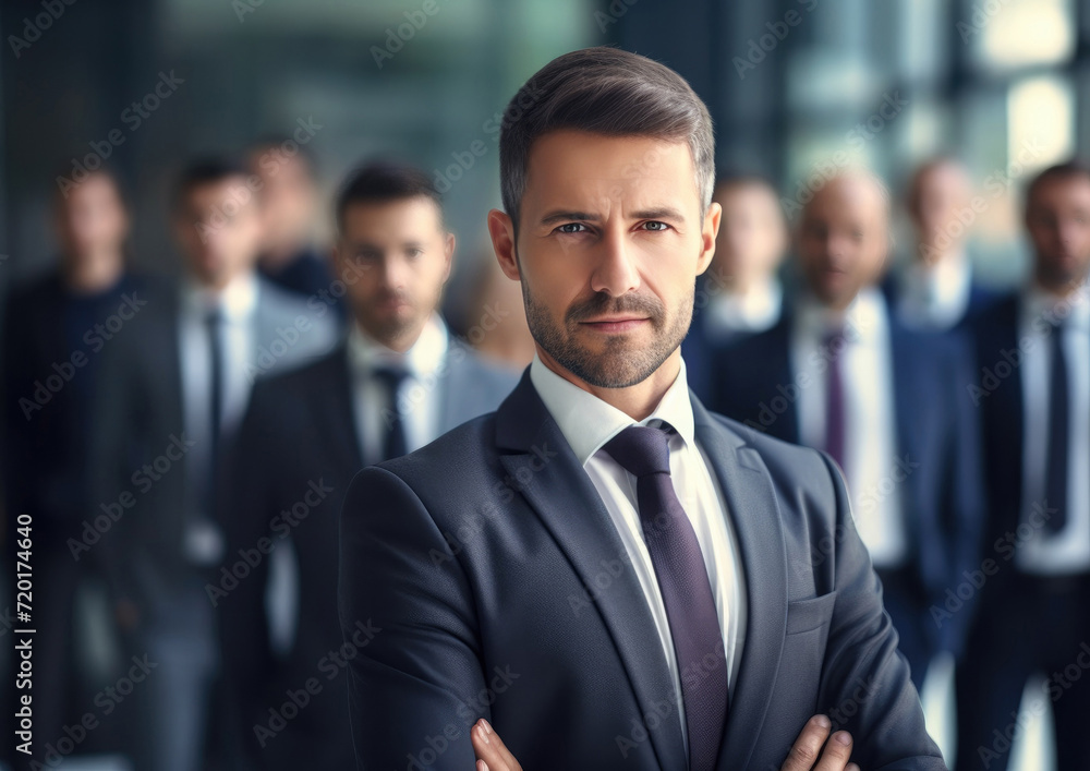 leader businessman in suit in with blured team people in office, successful teamwork leader businessman in suit in with blured team people in office, successful teamwork