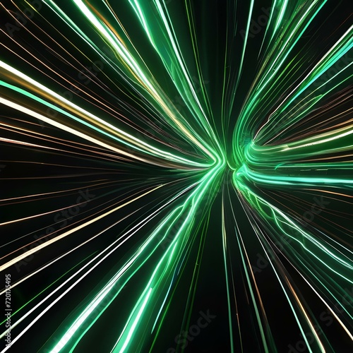 A visually stunning 3D render of abstract green neon lines dancing dynamically, leaving luminous trails on a sleek black canvas4