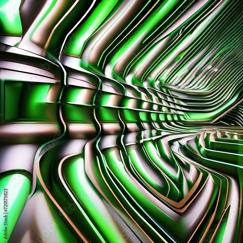 Futuristic abstract wallpaper with vivid green neon lines moving dynamically, creating a sense of energy and motion in a 3D space5 photo