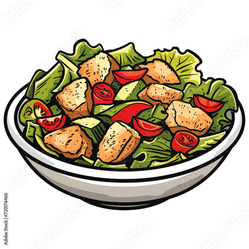Caesar salad  with vegetables,  vector illustration.