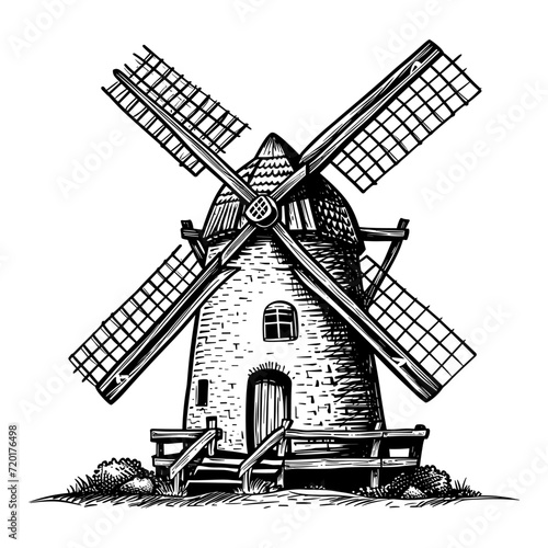 Holland symbol landmarks with windmill, vector illustration.