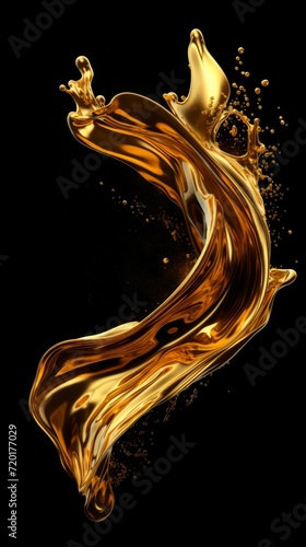 liquid gold splash isolated on black background.