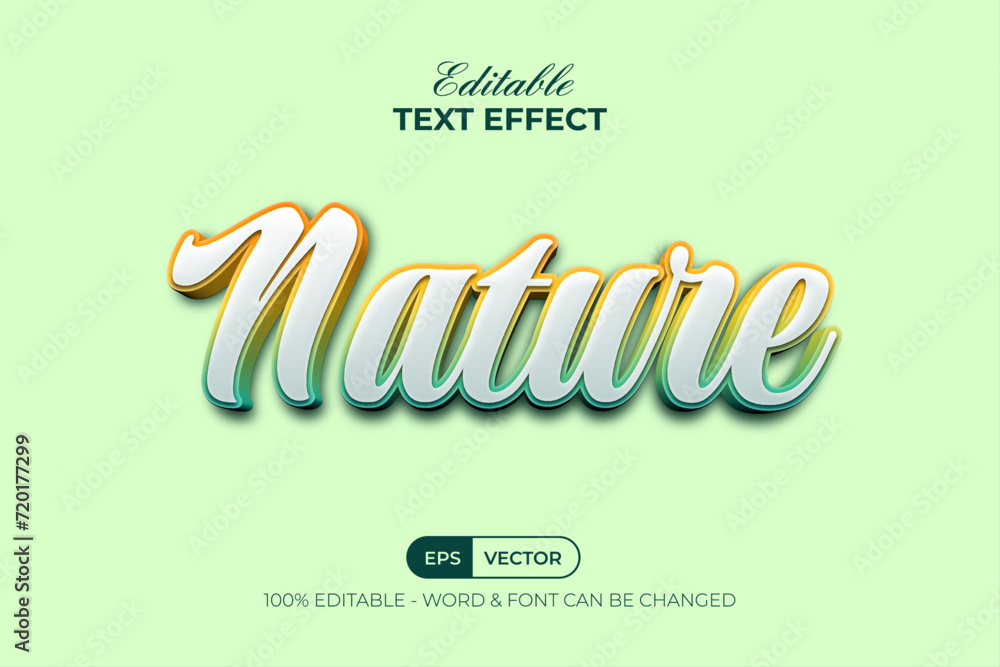 Nature Text Effect 3D Green Yellow Gradient Color Style. Editable Text Effect.