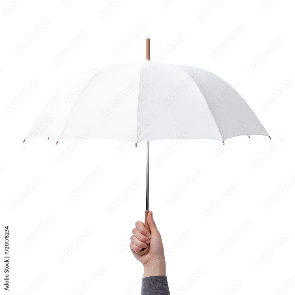 Obraz premium Hand hold white umbrella isolated on transparent background