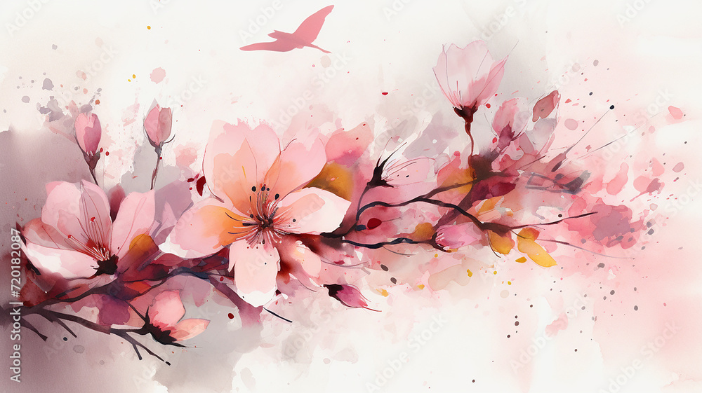 Flying Cherry petals. Raster illustration