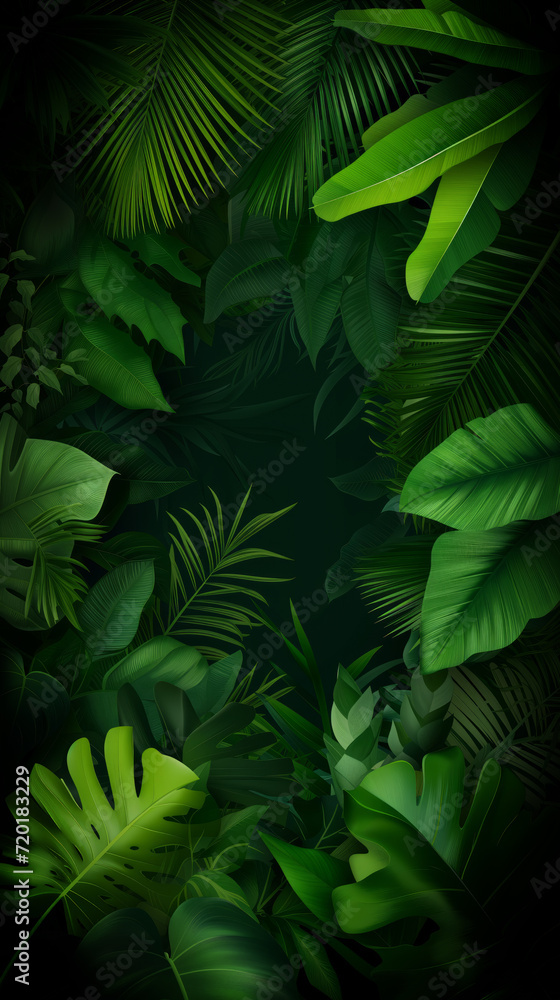 A vibrant and dense forest filled with an abundance of green leaves. A vibrant and dense forest filled with an abundance of green leaves.
