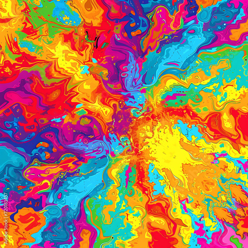 Psychedelic tie-dye explosion in a riot of bold colors with a grainy texture for a vibrant and energetic event poster. 