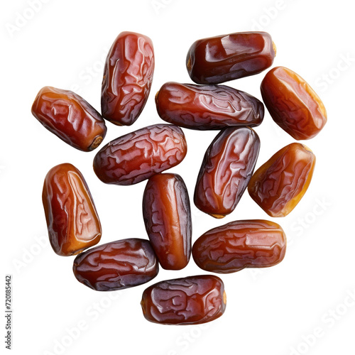 Top view of natural sweet Dates isolated on transparent Background