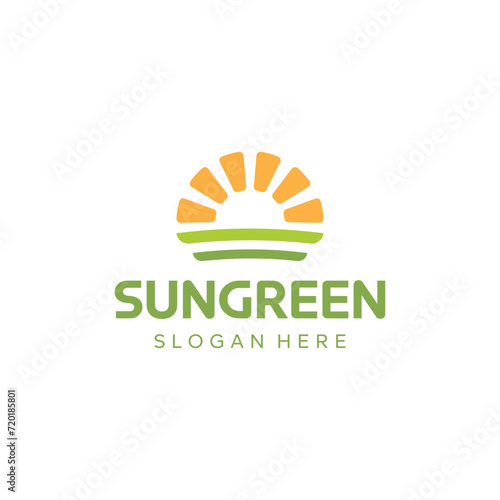 Tableau sur toile Symbol of the Sun and land greenfield farm agriculture farming Logo Design Inspi