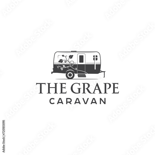 Grape Leaves wine silhouette With Caravan Camp Campground RV Logo Design Inspiration