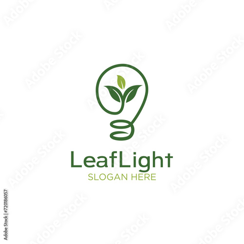 Simple Growth Leaf With Light bulb Lamp For Creative Garden Logo design Inspiration