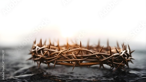 good friday covcept - closup of the crown of thorns of Jesus with white background photo