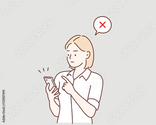 The woman rejects the cellphone.
Hand drawn style vector design illustrations.