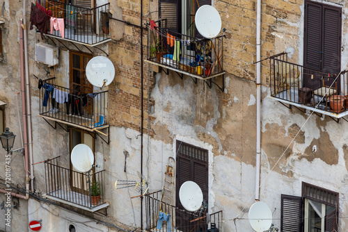 Palermo, Sicily, Italy The skyline and rooftops of Palermo and parabolic dishes. photo