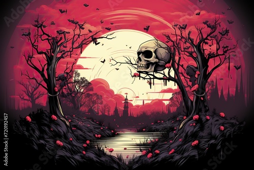 creepy goth valentines day forest, illustration