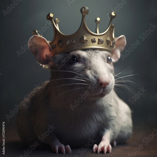 Rat in crown. Symbol of despotism, authority. AI generative