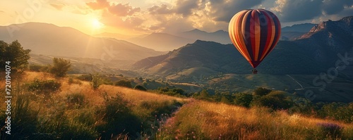 air balloon at sunrise on a mountaintop
 photo