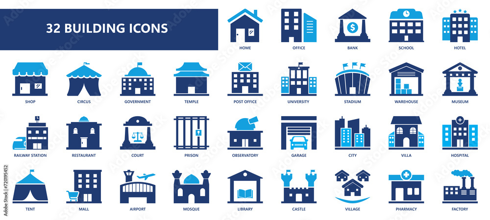 32 building icons collections Stock Vector | Adobe Stock