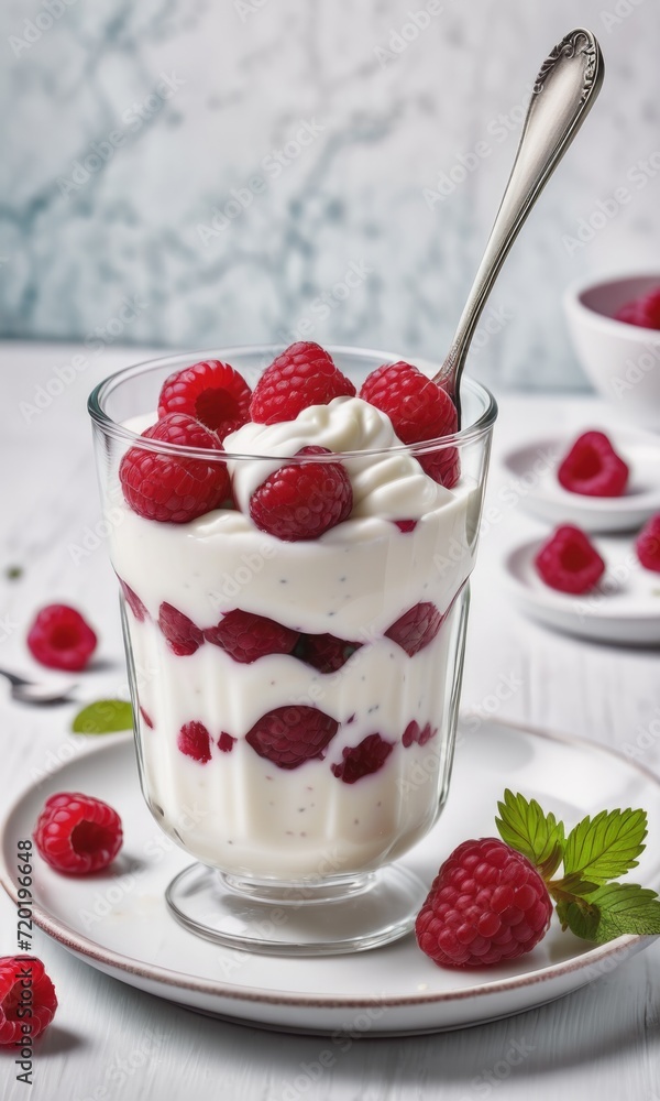 a close-up shot focusing on the texture of the yogurt in the glass a close-up shot focusing on the texture of the yogurt in the glass