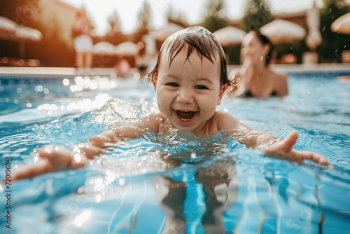 A Day of Smiles and Splashes as Mother and Son Enjoy a Tropical Pool Getaway
