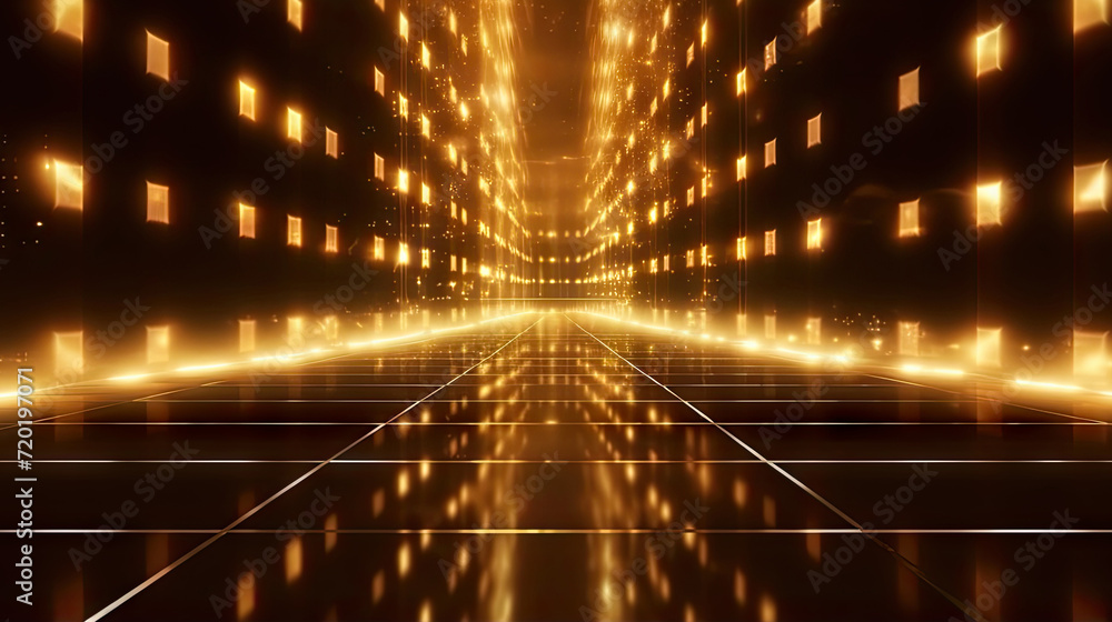 golden walkway with lights on the floor,Gold lights rays scene background. Golden light award stage with rays and sparks golden walkway with lights on the floor,Gold lights rays scene background. Golden light award stage with rays and sparks
