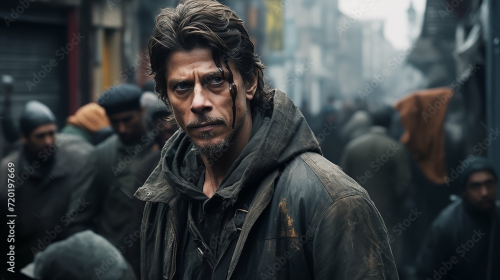 A ShahRukh Khan walking in a crowded urban A ShahRukh Khan walking in a crowded urban