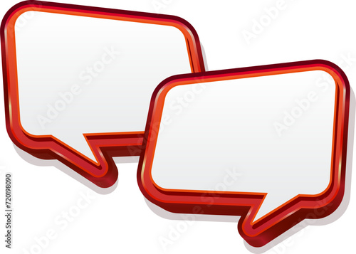 3D double bubble chat vector with shiny red line, transparent background