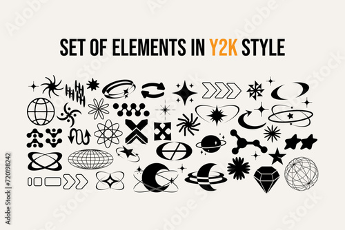  Collection and set of modern futuristic abstract universal minimalistic cosmic models, figures in y2k style. Brutalism. Stickers. Aesthetic shapes. Acid. Elements and forms for creating posters