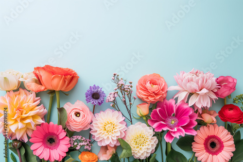 Arrangement of June garden flowers. Beautiful fresh flowers on color background. The background image of the colorful flowers. Flowers spring or summer garden background in closeup macro